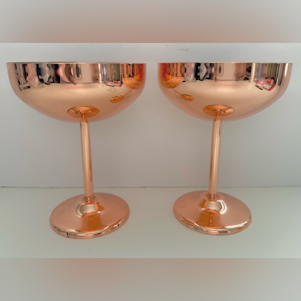 Set of Two Copper Champagne Coupes - Picture 1 of 6